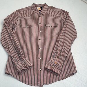 Hugo Boss Orange striped stretch casual button down shirt L